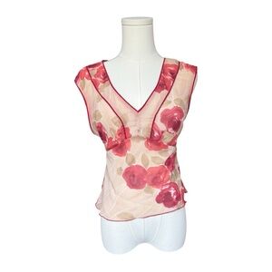 Romantic Sheer Floral Tie Back Blouse Y2K Romantic Rose Print Top S